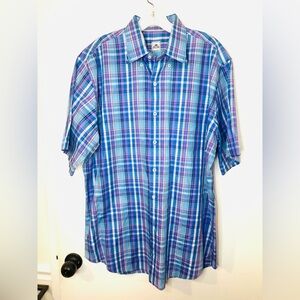 Peter Millar Shirt Mens Large Blue Plaid 100% Cotton Short Sleeve Button-Down